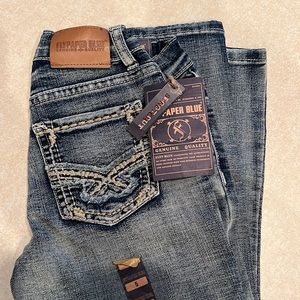 Boys Flypaper Blue - Size 5 Boot Cut - designer thin denim jeans